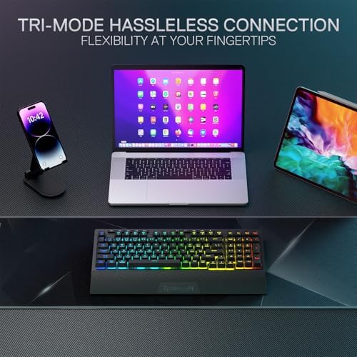 Redragon K515 PRO Shiva RGB Wireless Membrane Gaming Keyboard, 98 Keys Mechanical-Feel Keyboard w/Smooth Linear Switch, On-Board Macro & Multimedia Keys, Detachable Wrist Rest, Software Supported - Image 3