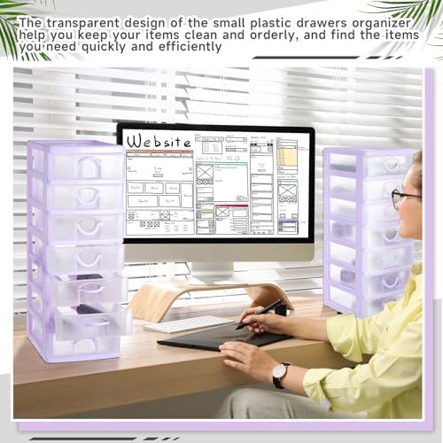 Thyle 2 Pcs Small Parts Organizer Drawers Stackable 7-drawer Box, Purple - Image 4