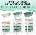 KINGBOARD Slim Rolling Cart with 5 Drawers, Metal Utility Storage Cart - Image 2