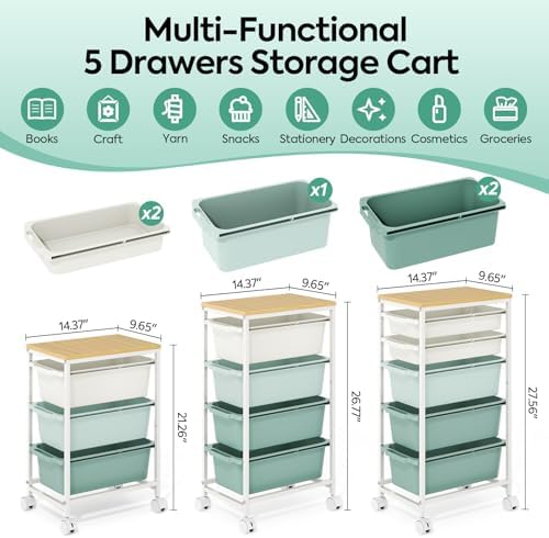 KINGBOARD Slim Rolling Cart with 5 Drawers, Metal Utility Storage Cart - Image 2