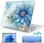 Mektron Case for 13.8" Microsoft Surface Laptop 8/7 (2026/2024) Surface Laptop 13.8 Inch Cover Fits Model 2036, Keyboard Cover +Screen Protector +Dust Plugs, Watercolor Blue Flower by Mektron