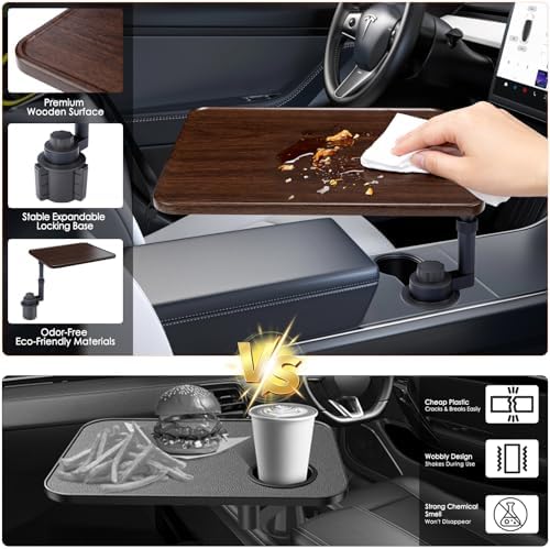 Car Desk for Laptop, 360° Rotation Wood Car Cup Holder Tray - Image 6