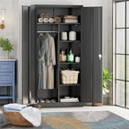 Greenvelly Metal Storage Wardrobe with 2 Doors, Black 72” Steel Storage Wardrobe Cabinet, Employees Locker Closet Clothing Coat Steel Wardrobe Cabinet with Hanging Rod for Garage, Gym, Home Office - Image 3