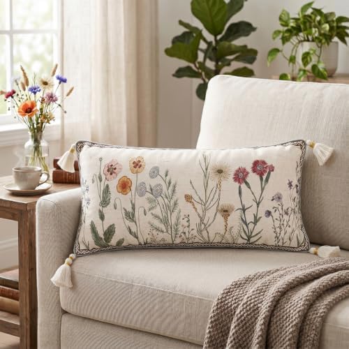 ISAENNE Designer Linen Throw Pillow Cover,Set of 2,28"x12"-Serenity D - Image 3