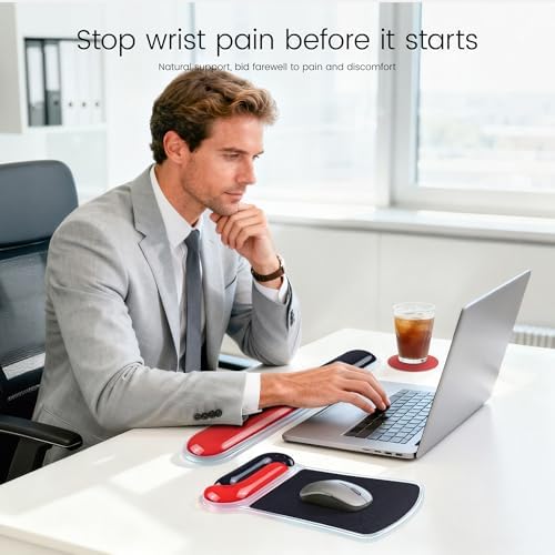 Ospelelf Mouse Pad with Wrist Rest and Ergonomic Gel Keyboard Hand Wrist, Support for Typing Gaming, Relieve Wrist Pain, Cool & Easy to Clean, for Office, Programmer, Home Computer Use, Black Red - Image 6