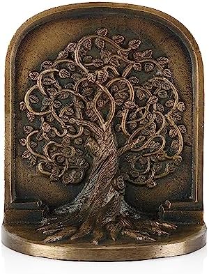 CRAFTSMAN ROAD Tree of Life Bookends, Antique Brass, 2 Decorative Bookends for Shelves or Bookcase, Cast Iron, Non-Skid Heavy Bookends, Home Décor Gift - Image 3