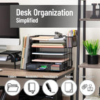 Mind Reader Mesh Desk Organizer, 4 Trays, 1 Drawer, File Holder, 2 Pen Cups, Office Desktop Organizer, Metal Mesh, Black - Image 2