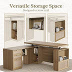 63 Inches L Shaped Standing Desk, Executive Electric Adjustable Desk with Storage Drawers and File Cabinet, AC/USB, 1.18" Thiken Desktop and Privacy Panel for Home Office, Natural Oak - Image 4