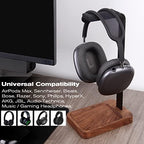 Walnut Wood & Aluminum Headset Holder, Desktop Headphone Stand, Universal headphone holder for most music gaming headsets - Black Walnut - Image 6
