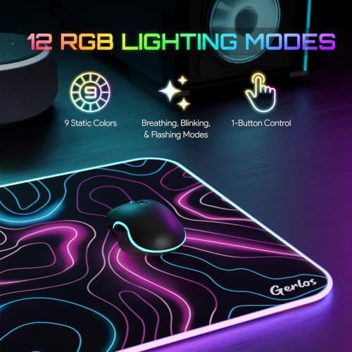 Gerlos RGB Gaming Mouse Pad, Large LED Desk Mat for Gamer, 31.5" x 11.8" - Image 5