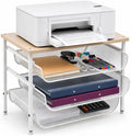 4-Tier Printer Stand with Storage for Desk, Wood Top, White by Uwoodia