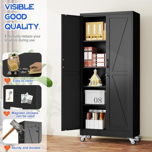 GAIOUS 71" Tall Metal Storage Cabinet with Lock and Wheels, Office Cabinet - Image 5