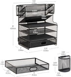 Mind Reader Mesh Desk Organizer, 6 Compartments, 1 Drawer, 2 Pen Cups, Office Desktop Organizer, Metal Mesh, Black - Image 3