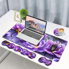 4 in 1 Ergonomic Memory Foam Mouse Pad Wrist Rest Set, Large XXL Gaming Desk Pad + Keyboard Wrist Rest + Mouse Wrist Cushion + Coaster for Home Office Study Gaming, Purple Flowers and Butterfly - Image 7