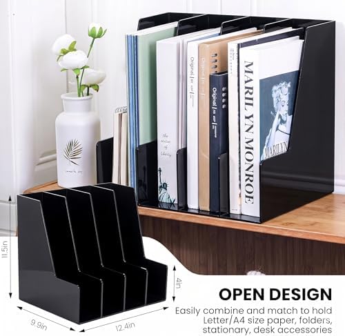 Vertical Magazine File Holder, Black File Organizer Desk Organizer and Storage Bins Holding for Magazines, Binders, Notebooks, Envelopes, Plastic Office Organization and Storage for Desk, 4 Pack - Image 2