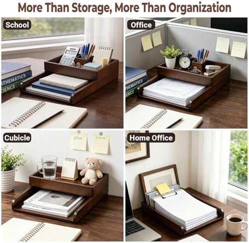 Wood 2-Tier Letter Tray, Stackable Detachable Paper Tray Desk Organizer - Image 7