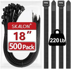Skalon Large Zip Ties 18 Inch (500 Pack) - Heavy Duty, 220 lb Tensile Strength, Black Cable Ties, Extra Long Wire Ties by SKALON
