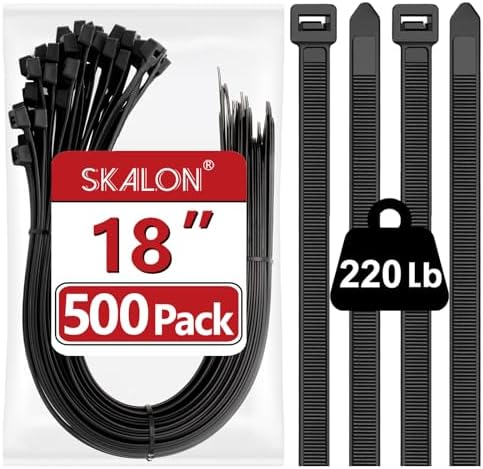 Skalon Large Zip Ties 18 Inch (500 Pack) - Heavy Duty, 220 lb Tensile Strength, Black Cable Ties, Extra Long Wire Ties by SKALON