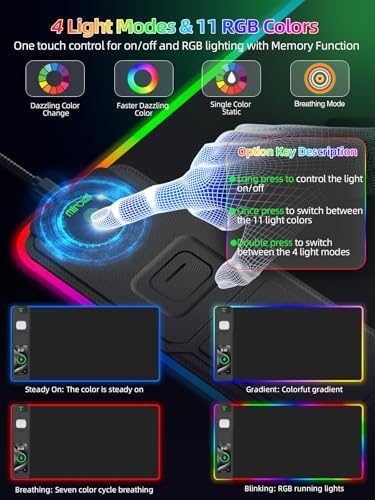 Mouse Pad with Wireless Charger Foldable Phone Holder, XXL RGB Gaming Mousepad 31.5"x15.8" Large Desk Mat for Keyboard, Black Desk Pad with Dual Qi Charging Station, 11 Colors 5 Modes - Image 4
