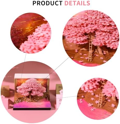 3D Memo Pad Time Piece Calendar 2027, 3D Tear-Off Art Desk Calendar 2027, Creative 3D Memo Pad Paper Art Tree House DIY Paper Carving Decoration (Cherry Blossom Tree) - Image 6
