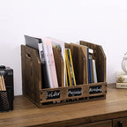 MyGift 3 Compartment File Folder Organizer Rustic Burnt Wood Desktop Rack - Image 3