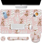 Britimes Keyboard Mouse Pad Set, 4 in 1 Desk Mat Set, Winter Cute Fawn by Britimes