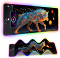 Wireless Charging RGB Gaming Mouse Pad, 31.5 x 11.8 Inch Extended Mouse Mat with Cosmic Wolf Art Design, LED Desk Pad with 7 Lighting Modes, Non-Slip Base for Gaming & Office by THISFIND