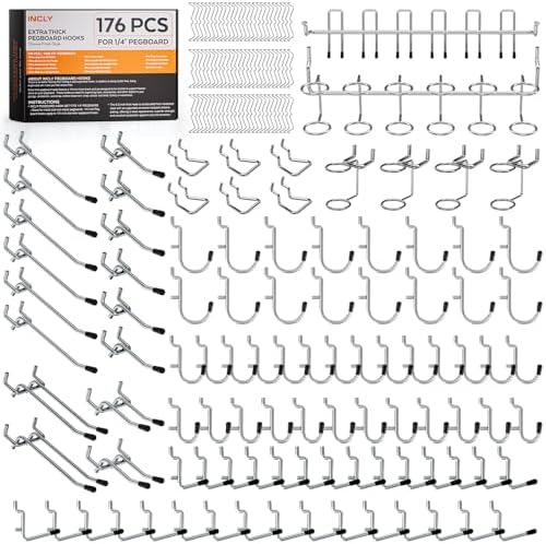 INCLY 176PCS Pegboard Hooks with Peg Locks, 1/4" Heavy Duty Metal by INCLY