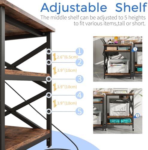 METYERRY 23.6"x23.6" Large Printer Stand with Power Outlet, 3 Tier Cart - Image 5