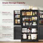 Pantry Cabinet with 4 Doors, Kitchen Storage Cabinet with Door Shelves, - Image 4