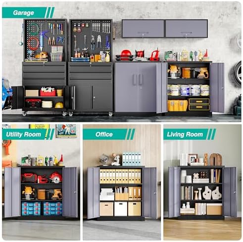 SISESOL Storage Cabinet with Doors and Shelves,36 inch Metal Storage Cabinet with Locking Doors,Small Metal Cabinets with Lock,Gray Garage Cupboard for Home Office,Garage,Shop - Image 4