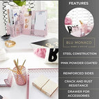BLU MONACO Pink Desk Organizer Set | 6-Piece Metal Desktop Accessories | Mail Sorter Organizer Countertop | Letter Sorter for Desk | Mesh Pen Holder | Home Office or Dorm - Image 4