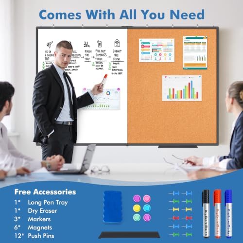 Magnetic White & Cork Board Combo 48" x 36" Aluminum Frame Black - Image 7