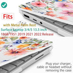 Mektron Case for 13.5" Microsoft Surface Laptop 5/4/3 with Metal Palm Rest Model 1951/1868, 2019/2021/2022 Release Plastic Hard Shell Cover with Screen Protector + Keyboard Cover, Floral P165 - Image 3