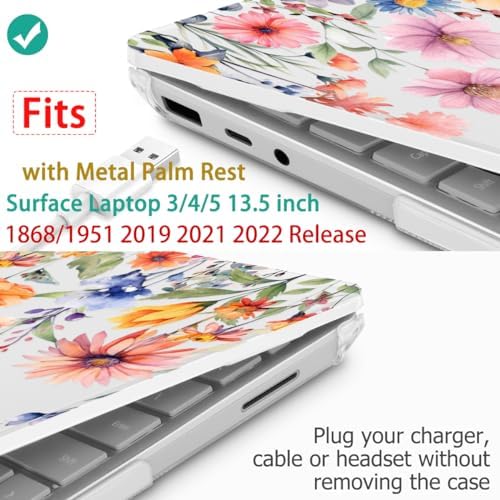Mektron Case for 13.5" Microsoft Surface Laptop 5/4/3 with Metal Palm Rest Model 1951/1868, 2019/2021/2022 Release Plastic Hard Shell Cover with Screen Protector + Keyboard Cover, Floral P165 - Image 3