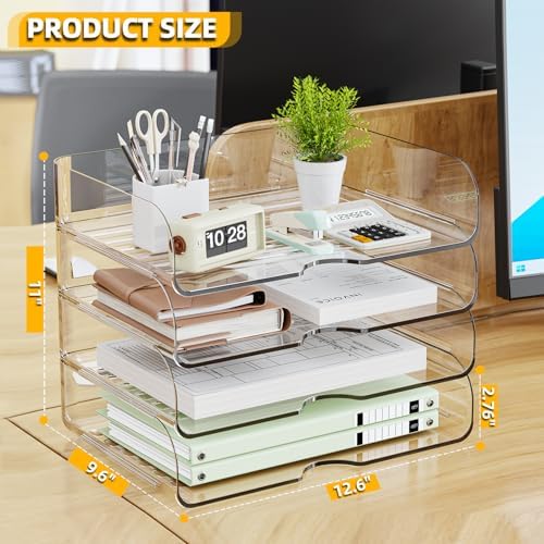 HIYOHIYO Clear Office Desk Organizer for A4 Letter Paper, 4 Tier Horizontal - Image 2