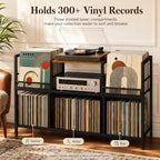Record Player Stand with Dual Display Bins Storage for 300+ Vinyl Records - Image 3