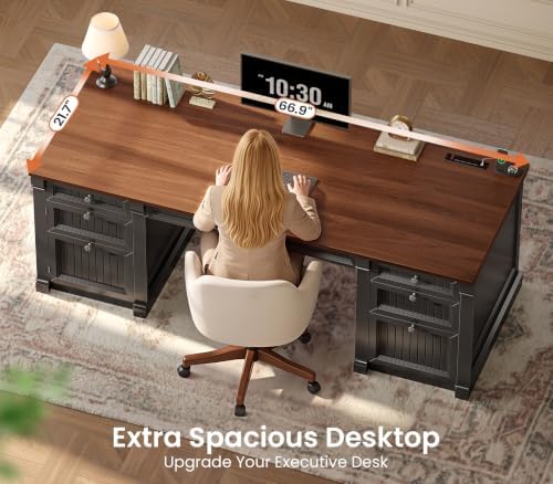 SEDETA 67" Office Executive Desk with 4 Drawers, Storage Cabinet & Outlet - Image 4