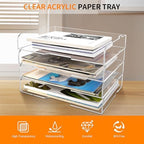 4 Pack- Stackable Paper Letter Tray,Clear Acrylic Magazine Holder and File Organizer - Sleek Desk Organizer for Home Office, Bookshelf, or Workspace - Space-Saving Transparent Document Holder - Image 2