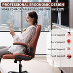 Leather Office Chair Swivel Lumbar Support for Short People Brown - Image 3