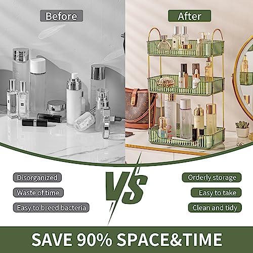 Akinbas 3 Tier Bathroom Organizer Countertop Makeup Perfume Tray Skincare Organizer for Bathroom Dresser Vanity (Green) - Image 6