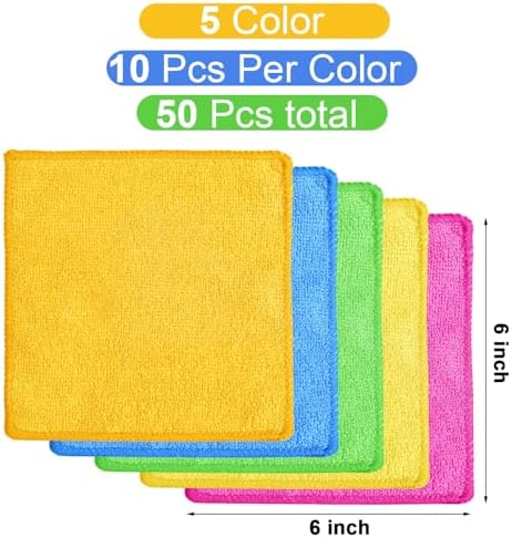 Tanlade 50 Pcs Dry Erase Cloth,6 X 6 Inch,Green/Blue/Yellow/Pink/Orange - Image 2