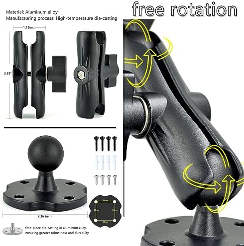 VAUBORTTI Aluminum Arm Heavy Duty Tablet Mount Drill Base - for 6.5"-12.9" Tablet iPad Pro/Mini, iPad Holder for Truck, Car,Dashboard,Desk,Wall-Swivel with 1 inch/25mm Ball Joint (Pack of 2) - Image 7