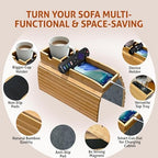 Magnetic Bamboo Couch arm tray - 3 in 1 Detachable Bamboo Sofa Arm Tray Table with Cup Holder - Foldable Non Slip Couch Armrest Table For Remote, Cell-Phone & Drinks, Snacks – Space-Saving,17.6"x13.3" - Image 4