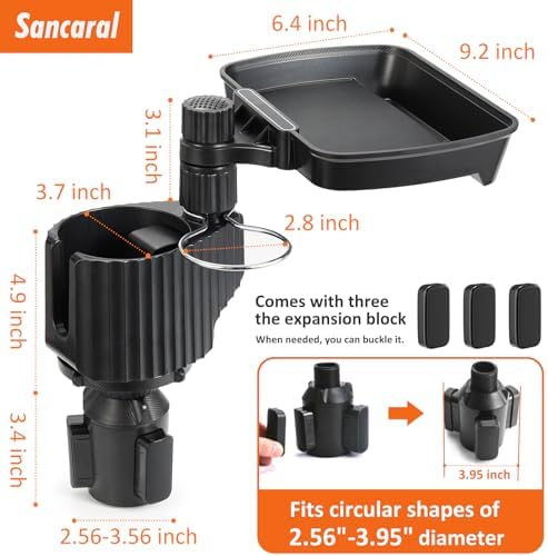 Car Large Cup Holder Expander, 3-in-1 Cupholder Extender with Swivel and Detachable Snack Food Tray Table for Eating, Travel Essentials for Road Trips for Driver. Model A - Image 6