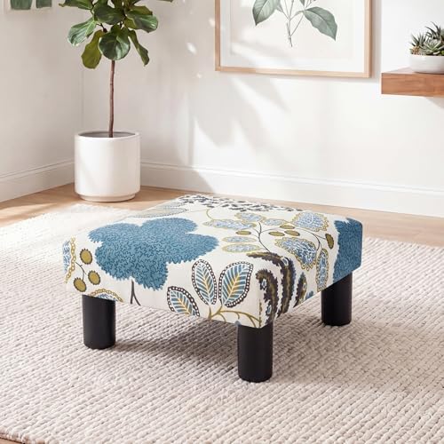 Joveco Small Foot Rest Stool Ottoman, Square Upholstered Fabric Footstool for Couch, Under Desk, Office, Living Room, Blue Floral by Joveco