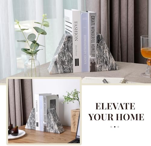 Koville Marble Bookends for Shelves, Large Bookends for Heavy Books, Natural Stone Book Stopper for Books CD Movies, Aesthetic Decorative Book Ends (Grey) - Image 6