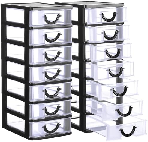 Thyle 2 Pcs Small Parts Organizer Drawers Stackable 7-drawer Box, Black by Thyle