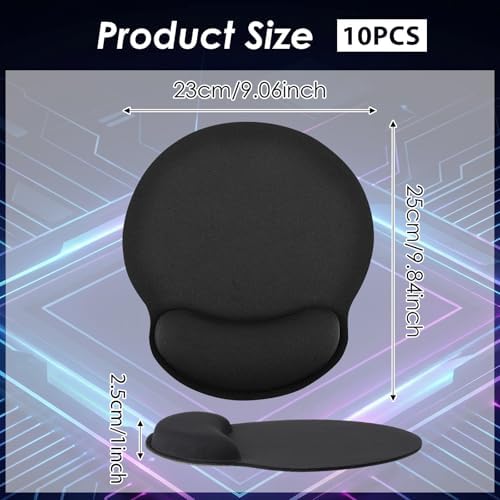 10 Pack Ergonomic Mouse Pad with Wrist Rest Support, Gel Memory Foam Computer Pad for Pain Relief & Comfort, Non-Slip Base for Gaming, Office, Home Use (Black) - Image 2