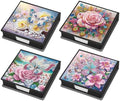 Diamond Art Painting Note Box, 4pcs Rose Butterfly PU Gem Art Storage Container with 640 Sheets, Relaxing DIY Craft Kit for Home Office Organization Birthday Anniversary by Unknown